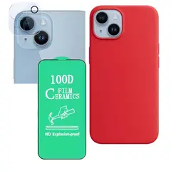 GENERICO - Forro Silicone Case+ Cerámico+ Protector Camara ¡Phone 15 Rojo