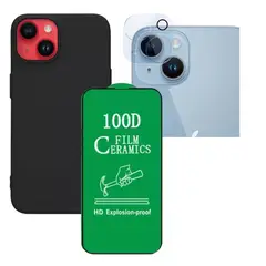 GENERICO - Forro Silicone Case+ Cerámico+ Protector Camara ¡Phone 15 Negro
