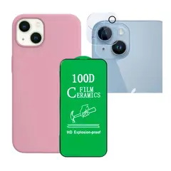 GENERICO - Forro Silicone Case+ Cerámico+ Protector Camara ¡Phone 15 Rosa
