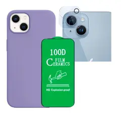 GENERICO - Forro Silicone Case+ Cerámico+ Protector Camara ¡Phone 15 Plus Lila