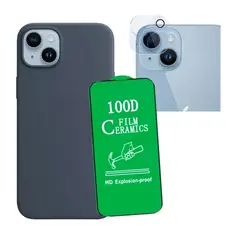 GENERICO - Forro Silicone Case+ Cerámico+ Protector Camara ¡Phone 15 Plus Azul