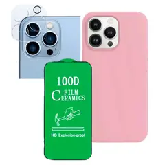 GENERICO - Forro Silicone Case+ Cerámico+ Camara ¡Phone 15 Pro Max Rosa