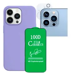 GENERICO - Forro Silicone Case+ Cerámico+ Camara ¡Phone 15 Pro Max Lila