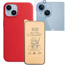 GENERICO - Forro Silicone Case+ Cerámico Matte + Camara ¡Phone 15 Plus Rojo