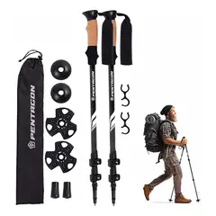 FITNICS - Bastones Trekking Senderismo X2 Plegables Aluminio Pentagon - Negro-