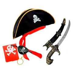 GENERICO - Disfraz Pirata Sombrero Parche Arete Espada Corta Daga