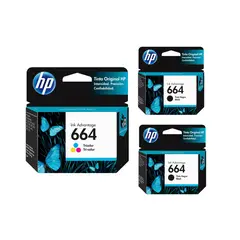 HP - Cartuchos De Tinta 664 Tricolor + 2 Negro