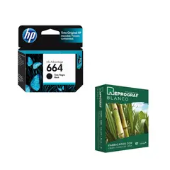 HP - Cartucho De Tinta 664 Negro + Resma Carta Original