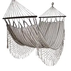 GENERICO - Hamaca en Algodón con flecos Artesanal Soporte de Madera Beige Rayas