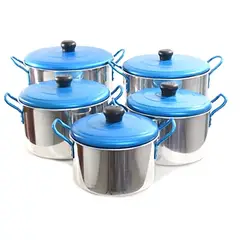 IMUSA - Juego de Ollas X5 Unidades 16 / 24 Cm Tapa Azul