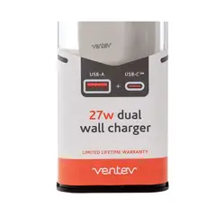 VENTEV - Cargador de pared dual USB A y USB C de 27 W - Blanco