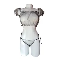 GENERICO - Conjunto Ropa interior Lencería erótica sexy en tull Negro