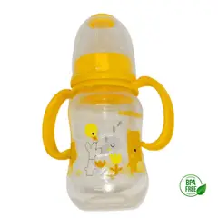 GENERICO - TETERO BIBERON CON ASA CHUPO Y TAPA 120 ML AMARILLO