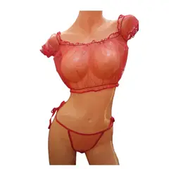 GENERICO - Conjunto Ropa interior Lencería erótica sexy en tull Rojo