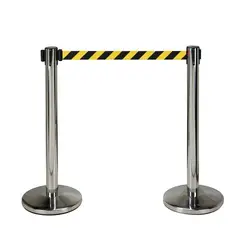 GENERICO - Poste Separador Plateado Cinta De Seguridad Amarilla Negra-X2 Unidades