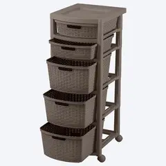 RIMAX - Cajonero Rattan 5 Gavetas - 3 Grandes 2 Pequeñas Mocca