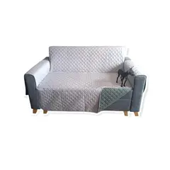 GENERICO - PROTECTOR SOFA FORRO FUNDA DOBLE FAZ 2 PUESTOS GRIS OSCURO/GRIS CLARO