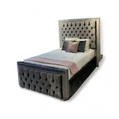 GENERICO - Base Cama con Espaldar tapizado Color Gris Medidas120 X 190