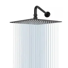 GENERICO - Regadera Ducha Negro Mate Cuadrada 20cm -incluye Tubo.