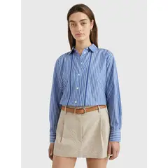 TOMMY HILFIGER - Camisa A Rayas De Corte Regular Mujer Azul