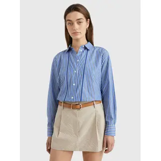 TOMMY HILFIGER - Camisa A Rayas De Corte Regular Mujer Azul