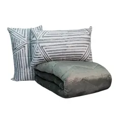 REALTEX - Edredón Acolchado Real Tex Doble Faz Confort Flannel Línea Gris y Flannel Gris