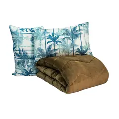 REALTEX - Edredón Acolchado Real Tex Doble Faz Confort Flannel Palmeras y Flannel Café