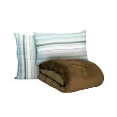 REALTEX - Edredón Acolchado Real Tex Doble Faz Confort Flannel Linea Verde y Flannel Café
