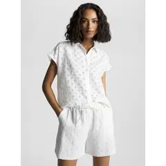 TOMMY HILFIGER - Camisa De Manga Corta Con Monograma Devore Mujer Blanco