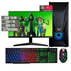 HALCON - PC EQUIPO GAMER AMD RYZEN 5 5600G SSD 1TB + HDD 1TB RAM 16GB LED 22" FHD