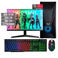 HALCON - PC EQUIPO GAMER AMD RYZEN 5 5600G SSD 2TB + HDD 1TB RAM 32GB LED 22" FHD