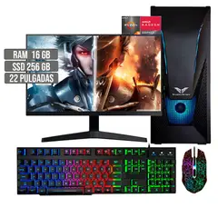 HALCON - PC EQUIPO COMPUTADOR GAMER AMD RYZEN 5 5600G SSD 256GB RAM 16GB LED 22" FHD