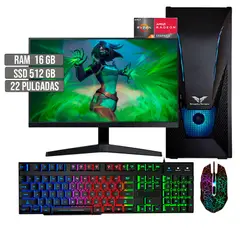 HALCON - PC EQUIPO COMPUTADOR GAMER AMD RYZEN 5 5600G SSD 512GB RAM 16GB LED 22" FHD