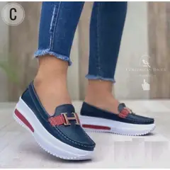 GENERICO - PRECIOSOS MOCASINES EN CUERO AZUL X ROJO EN CUERO GARANTIZADO