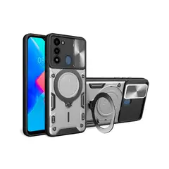 GENERICO - Funda Prot Camara Con Soporte Compatible Tecno Spark 8C Gris