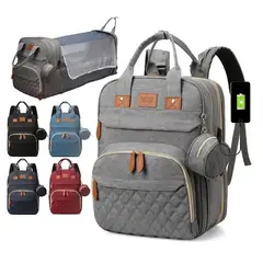 FRAGOLA KIDS - Pañalera Bebé Cama Cuna Portatil Cambiador Puerto Usb Gris