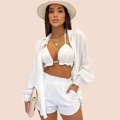 MANTARRAYA BEACHWEAR - Conjunto short de 3 Piezas Playero Ropa de Verano - Blanco - Blanco