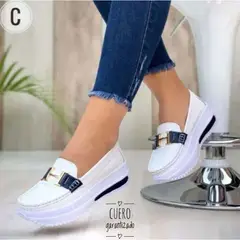 GENERICO - PRECIOSOS MOCASINES EN CUERO BLANCOS X AZUL EN CUERO GARANTIZADO