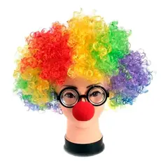 GENERICO - Peluca Afro Payaso Colores Nariz Disfraz Hallowen