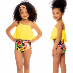 PRAIE - Vestido de Baño Bikini Niña 1511N Pajaros Amarillo Boleros