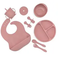 FRAGOLA KIDS - Kit Alimentación Bebe Vajilla Silicona Plato Babero 10 Pzas
