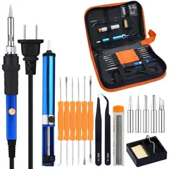 GENERICO - Kit Cautin Soldador 60w Set 18 Piezas Pinzas Temperatura Regulable.
