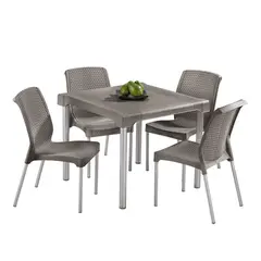 RIMAX - Comedor Shia (1 Mesa + 4 Sillas SIN Brazos MOCCA)