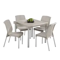 RIMAX - Comedor Shia (1 Mesa + 4 Sillas SIN Brazos TAUPE)