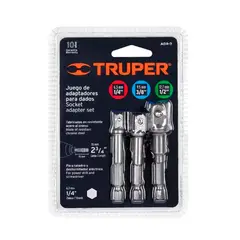 TRUPER - Juego Copa Taladro 3 Adaptadores 1/4,3/8, 1/2 LG 3