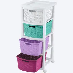 RIMAX - Cajonero apariencia rattan 4 gavetas altas - Rosado lila fucsia