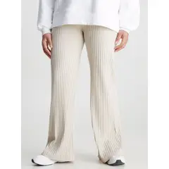 CALVIN KLEIN - Pantalón Acampanado De Punto De Canalé Mujer Beige