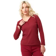 SANTANA - Camiseta Mujer Henley Vinotinto