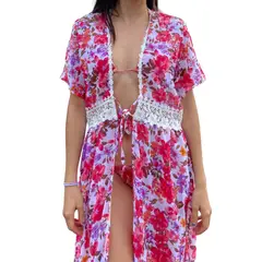 MANTARRAYA BEACHWEAR - Salida De Baño Larga Abierta Estampada Para Verano Y Playa - Fucsia