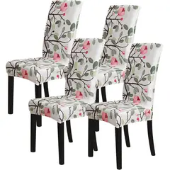 GENERICO - Fundas Forro silla Protector Silla Comedor estampada blanco flores X4
